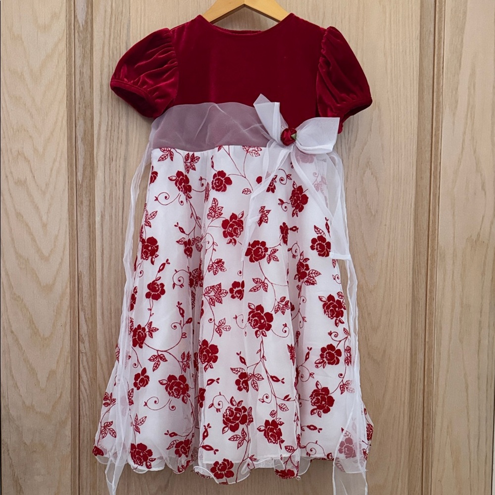 Rare Editions Red and White Floral Kids Formal Dress